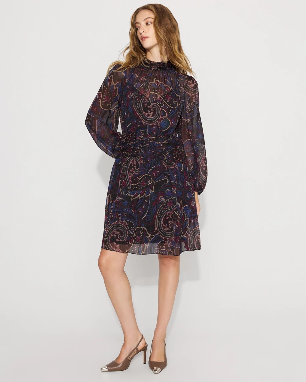 Paisley Mockneck Chiffon Dress | White House Black Market